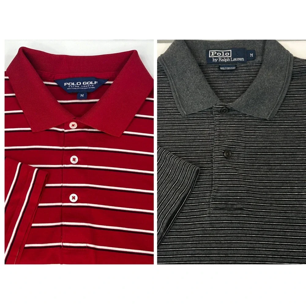 Polo Ralph Lauren Polo Shirts Mens M Striped Gray Red White Preppy Golf Lot of 2